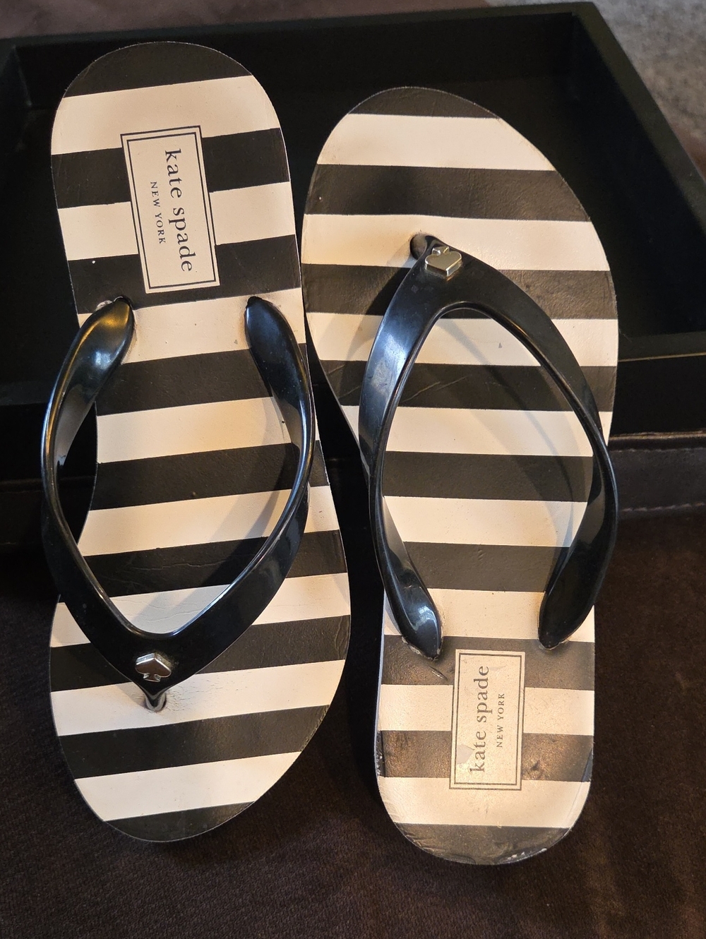 kate spade Black and White Striped Thong Sandals